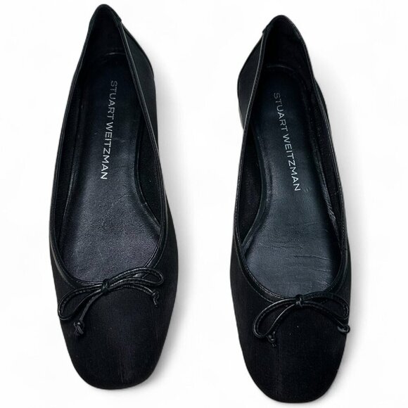 STUART WEITZMAN Arabella Bow-Detailed Mesh Ballet Flats, Black, Size US 8 - Picture 2 of 10